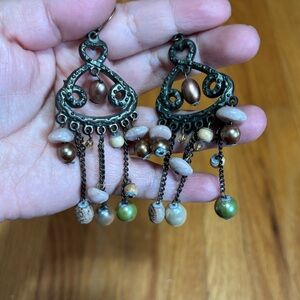 Zara Antique Bronze and Earthy Bead Earrings